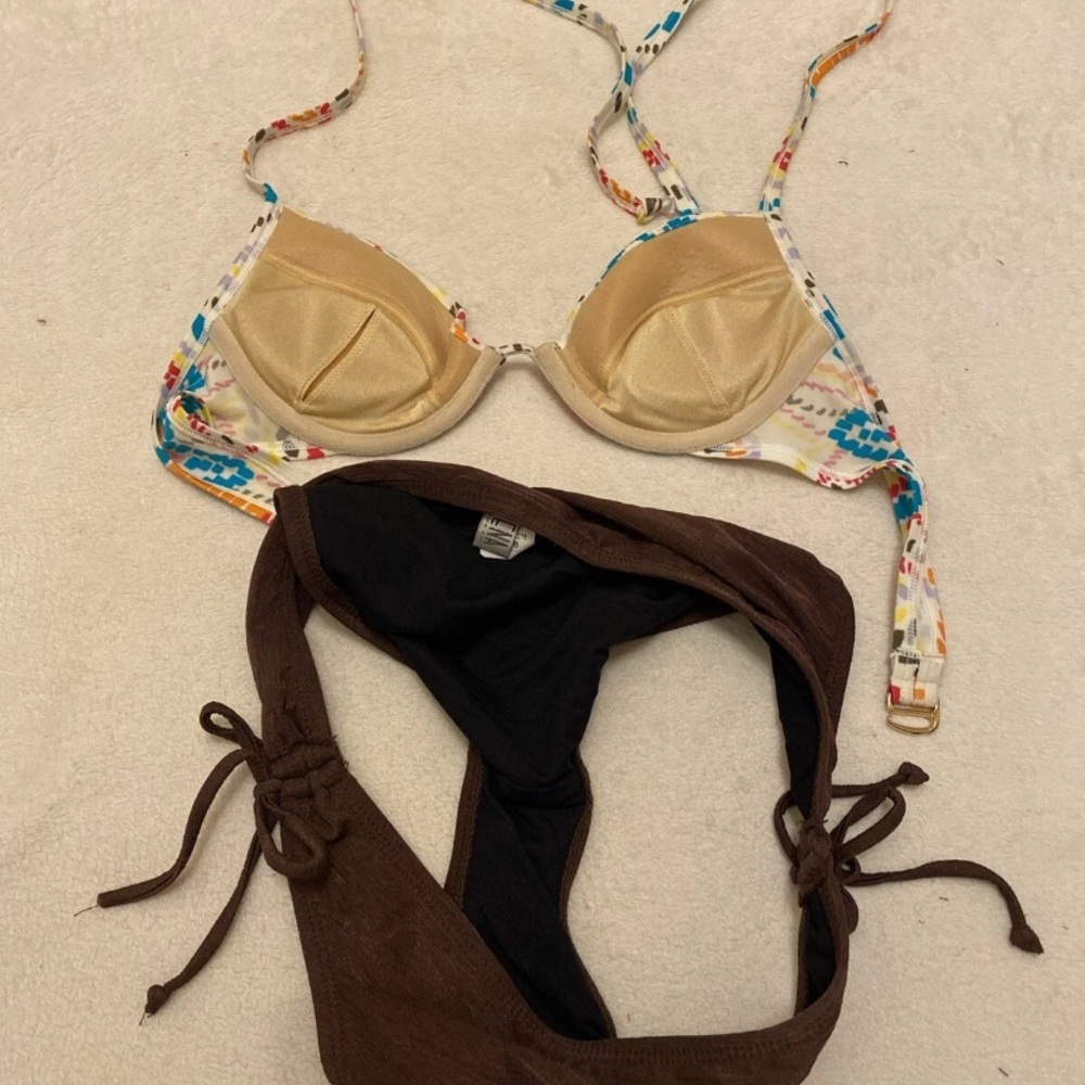 Multicolor Pattern Bikini with Brown Bottom - Picture 12 of 16